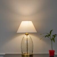 ELVORA Diamond Cut Clear Glass Table Lamp with Brass Base