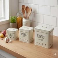 Galvanized Rectangular Metal Onion Potato Garlic Storage Container Set In Beige Colour