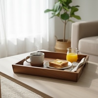 AJ Exports Premium Solid Acacia Wood Square Tray with Raised Security Edges Handcrafted