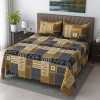 Dark Grey Floral 400 TC Cotton Flat Super King Size Bedsheet With 2 Pilllow Covers From Threads