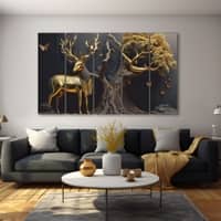 The Castle Decor Golden Deer Wall Art Framed Painting 27x48 Inch (Style 1)