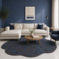 Modern Geometric Wool Silk Shaped Rug Charcoal Blue 5 x 7 Feet Handmade Carpet