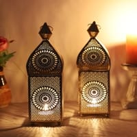Hanging Etching Square Lantern Set Of 2 In Gold Colour