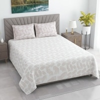 White Abstract 400 Tc Cotton Flat Super King Size Bedsheet With 2 Pillow Cover