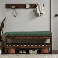 Hamar Solid Wood Shoe Rack with Seating in Walnut Brown finish