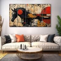 The Castle Decor Modern Horses Wall Painting Wooden Framed 27x48 Inch (Style 1)
