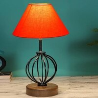 Kaia Orange cotton Table lamp with Wood & Iron Base