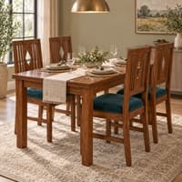 Globally Indian Ratna Solid Sheesham Wood 4 Seater Dining Table Set 4 Chairs Teal Green