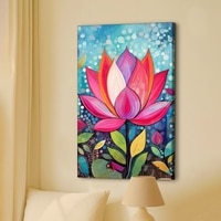 Abstract Folk Lotus Koi Fish Canvas Wall Art 22 x 34 Inch