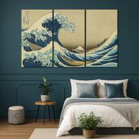 Truss Green Blue Wave Printed Canvas Wall Prints Canvas Wall Prints Set of 3 Multicolor Matte