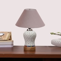 Devansh Conical Grey Cotton Shade Lamp With Wood & Mosaic Glass Base For Decoration/Office/Home/Gifting/Study For Decoration/Office/Home/Gifting/Study -(10X10X14.5) Inches -A