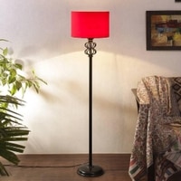 Poppy Red Fabric Floor Lamp with Black Iron Base