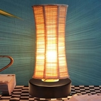 Zeke Beige Bamboo Shade Table Lamp with Black Iron Base