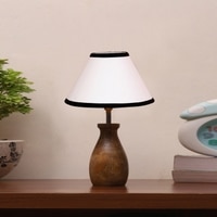 Devansh Multicolor Cotton Table Lamp With  Wood Natural Base (10X12.5 Inches)-31
