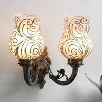 Gypsy Antique Metal Double Wall Mounted Lamp with Multicolor Mosaic Glass