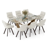 Paloma 8 Seater Spanish Ceramic Dining Table With 8 Bren Dining Chairs (Finish : Spanish Ceramic, Chair Colour : Ivory)