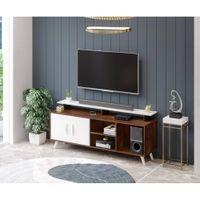 Skiddo Engineered Wood TV Entertainment Unit Set Top Box Stand/TV Cabinet with Shelves for Books & Decor Display Unit Bed Living Room Upto 50 Inches - DIY (Brown Maple & White)