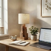 Skyline Brown Wooden Table Lamp with Yellow Printed Fabric Lampshade