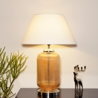 Maloto Amber Luster and Nickel Finish Table Lamp With White Cotton Shade