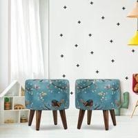 Aurora Solid Wood  Ottomon in  Blue Colour