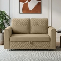 Baruna 2 Seater Velvet Pull Out Sofa Cum Bed with Storage In Beige Color