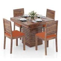 Julian 4 Seater Dining Table With Set Of 4 Oribi Upholstered Dining Chairs (Colour- Burnt Orange, Finish- Teak)