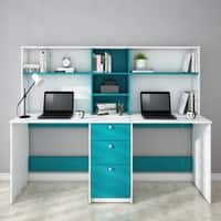 Natsu Twin Home Office Table Frosty White and Ocean Green