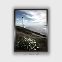 White Green Lighthouse Flowers Coastal Floral Canvas Canvas Wall Prints Set of 1 Multicolor Matte