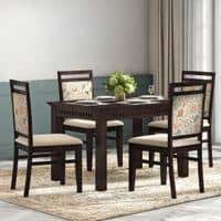 Fidora 4 Seater Dining Table With Set Of 4 Alaine Dining Chairs (Colour- Calico Floral Retreat & Pony Beige, Finish- Mahogany)