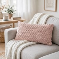 Criss Cross Pink Pearl Cotton Knitted Decorative Cushion Cover 12 x 20 Inches