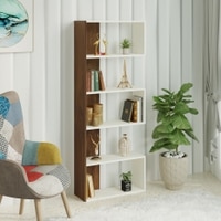 BLUEWUD Novebuk Engineered Wood Bookshelf Cabinet Book Rack Organizer Book Case with Shelves for D�cor Display Wall Mount Floor Standing for Home Library (Brown Maple & White)