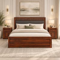 Vrinda Solid Wood King Size Bed With Non-Storage In Honey Oak Finish 72 x 75 inch