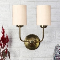 Devansh Metal Electric Wall Light in Gold Colour with off-white Shade Count of 2 Lights