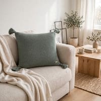 Moss Knit Beetle Green Cotton Knitted Decorative Cushion Cover 16 x 16 Inches