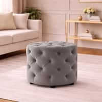 Doe Buck Briana Velvet Tufted Ottoman Cube in Grey Colour