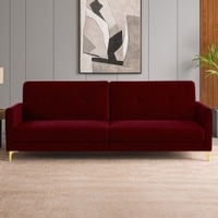 Gilud 3 Seater Velvet Sofa Cum Bed in Maroon colour