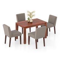 Atlas Solid Wood 4 Seater Dining Table In Honey Finish with set of 4 Ludo upholstered dining chair in Shitake Beige fabric
