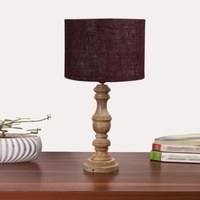 Devansh Brown Jute   Table Lamp With  Wood Natural Base (7X17.5 Inches)-17