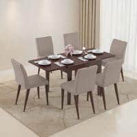 Murphy 4-To-6 Extendable - Persica 6 Seater Dining Table Set (Colour- Beige, Finish- Dark Walnut)