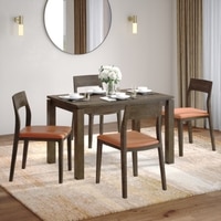 Atlas Solid Wood 4 Seater Dining Table With 4 Clarke Dining Chairs (Finish : Danish Walnut, Chair Colour : Tan Leatherette)
