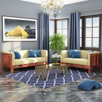 Prashiv 3+2 Seater Wooden Sofa (Creame Colour, Teak Finish)