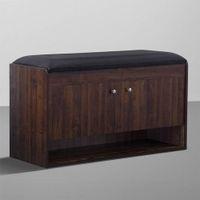 Footsie - Engineered Wood Horizontal Shoe Rack with Cushion Seat, (2 Door, 15 Pair, Dark Walnut)