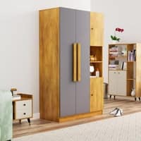 Hexa Red Wooden 4 Door Wardrobe with Hanging Space in Giant Wood and Slate Grey Colour