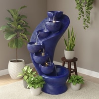 Blue Fiber Glass 7 Stacked Chalice Water Fountain