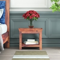 Simple Solid Wood Bedside Table in Teak Finish