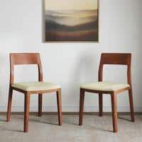 Clarke Solid Wood Dining Chair Set of 2 in Honey Finish with Cream Leatherette