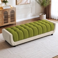 Resco Velvet 2 Seater 4 Feet Ottoman Bench in Mint Green & Cream  Color