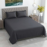 Kian Slate Grey Solid Plain 400 TC Cotton Satin Flat Super King Size Bedsheet with 2 Pillow Covers – Threads
