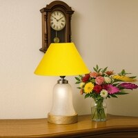 Devansh Conical Yellow Cotton Shade Lamp With Wood & Mosaic Glass Base For Decoration/Office/Home/Gifting/Study For Decoration/Office/Home/Gifting/Study -(10X10X14.5) Inches -A