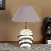 Grey cotton with White Brushed Wood Table Lamp